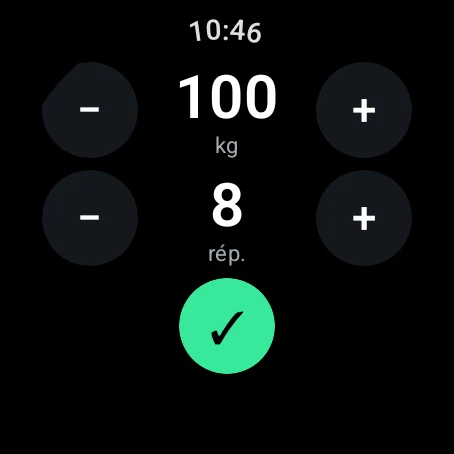 Capture authentique de la séance Traknio sur une montre Wear OS